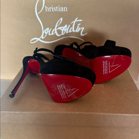 Christian Louboutin Black and Gold Floral Heels - Picture 4 of 6